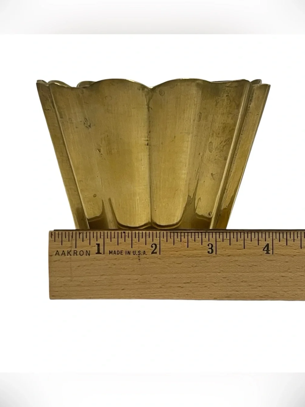 Vintage Solid Brass Vase Planter Scalloped Tulip Mid Century Modern Small 4 Inch